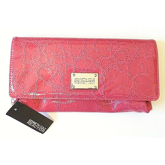 Kenneth Cole Reaction Wallet Pink Leather Clutch Coin Purse Deadstock NWT - Picture 1 of 6
